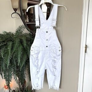 American Bazi White Distressed Denim Overalls Skinny Jean Shorts Cotton